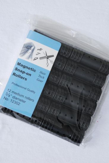 Magnetic Snap On Rollers 12 ct Medium Black / 12 Bag = Pack  Black , Medium Size - 3/4" Dia Wide , Individual OPP Bag & UPC Code , 12 pcs per Bag , 12 Bag = Pack 