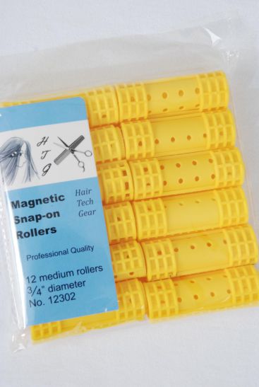 Magnetic Snap On Rollers 12ct Medium Yellow / 12 Bag = Pack  Yellow , Medium Size - 3/4" Dia Wide , Individual OPP Bag & UPC Code , 12 pcs per Bag , 12 Bag = Pack 