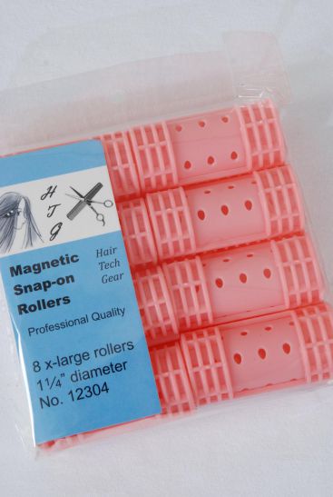 Magnetic Snap On Rollers 8 ct XLarge Pink / 12 Bag = Pack  Pink , XL Size - 1 1/4" Dia Wide , Individual OPP Bag & UPC Code , 8 pcs per Bag , 12 Bag = Pack 