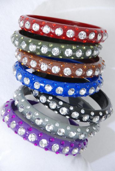 Bracelet Bangle Acrylic Stones All Around Plus Size / 12 pcs = Dozen  Size - 3" Wide , Hang Tag & OPP Bag & UPC Code , Choose Colors