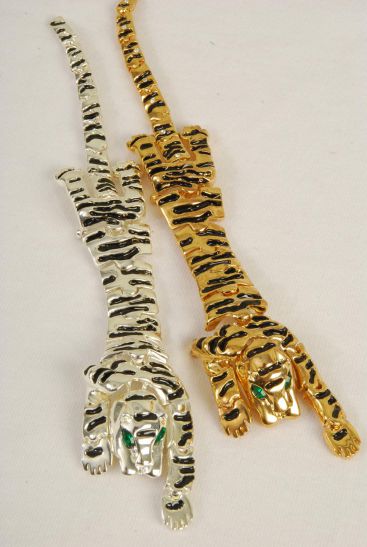 Brooch Tiger Shoulder Pin /  12 pcs = Dozen Size - 7" x 1.25" Wide , Display Card & OPP bag & UPC Code , Choose Gold Or Silver Finish