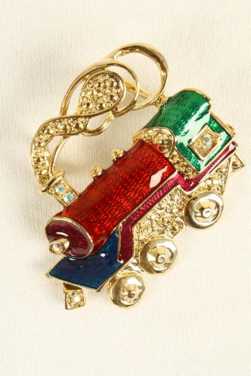 Brooch Enamel Train Rhinestones / PC Size - 2" x 1.5" Wide , Come With Gift Box