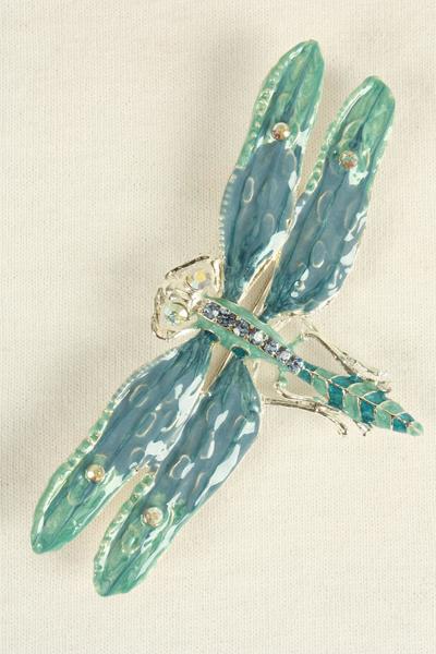 Brooch Enamel Dragonfly Rhinestones / 12 pcs = Dozen Size - 3.5'' x 2'' Wide , Opp Bag & UPC Code , Choose Colors