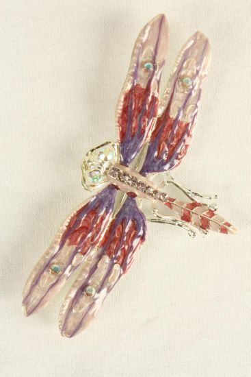 Brooch Enamal Dragonfly Rhinestones Lavender / 12 pcs = Dozen Lavender , Size - 3.5'' x 2'' Wide , Gift Box & UPC Code