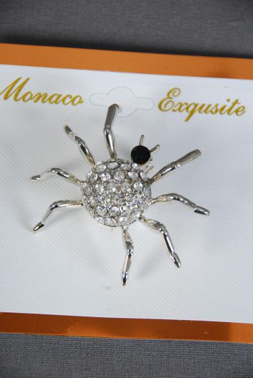 Brooch Spider Rhinestones / PC Spider , Size - 1.75" x 1.5" Wide , Display Card & OPP Bag & UPC Code