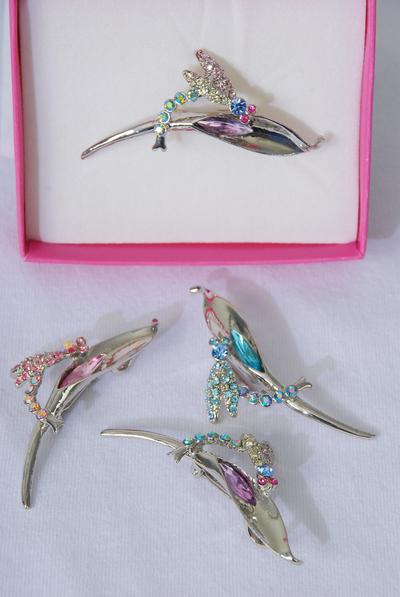 Brooch Dragonfly Rhinestones Multi / 12 pcs = Dozen Size - 2.5" x 1" Wide , w Gift Box & UPC Code , Choose Colors