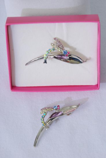 Brooch Dragonfly Rhinestones Pastel / 12 pcs = Dozen Pastel , Size - 2.5" x 1" Wide , Display Card OPP Bag