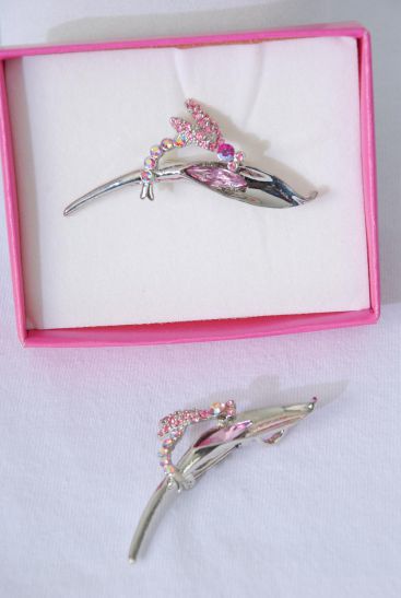 Brooch Dragonfly Rhinestones Pink / 12 pcs = Dozen Pink , Size - 2.5" x 1" Wide , Gift Box