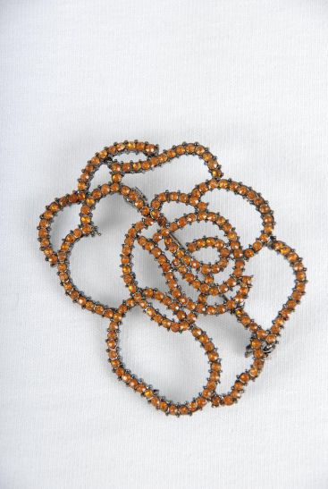 Brooch Tea Rose Amber / 12 pcs = Dozen Amber , Size - 2.5" x 1.75" Wide , Display Card & OPP Bag