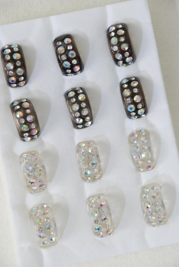 Rings Acrylic Oblong Clear Rhinestones Black Clear Mix / 12 pcs = Dozen 6 Black , 6 Clear Mix , Size - 7  8  9 Mix , Velvet  Ring Display Box & OPP Bag & UPC Code 