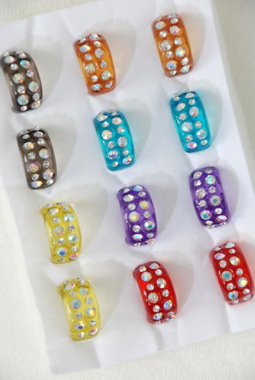 Rings Acrylic Oblong Clear Rhinestones Transparent / 12 pcs = Dozen Transparent , Size - 6  7  8 Mix , Velvet Ring Display Box & OPP Bag & UPC Code