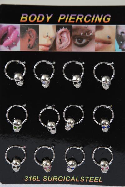 Body Piercing 316L Surgical Steel Skull Face / 12 pcs = Dozen  Surgical Steel , WIndividual Opp Bag & UPC Code