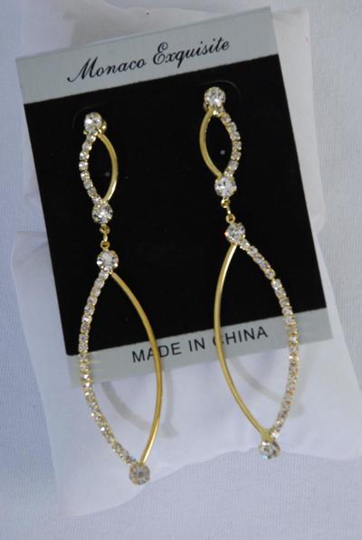 Earrings Drop Rhinestone Post / PC  Post , Size - 3.25" x 0.75" Wide , Black Velvet Earring Card & OPP Bag & UPC Code , Choose Gold Or Silver Finish , W Velvet Earring Card