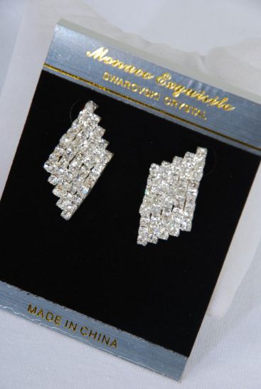 Earrings Boutique Silver Rhinestones Post/PC Silver,Post,Size-1.5"x 0.75" Wide,Velvet Earring Card & OPP Bag & UPC Code