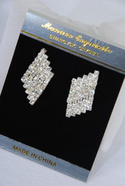 Earrings Boutique Rhinestones Post/PC POST,Size-1.5"x 0.75" Wide,Velvet Earring Card & OPP Bag & UPC Code,Choose Gold Or Silver Finish