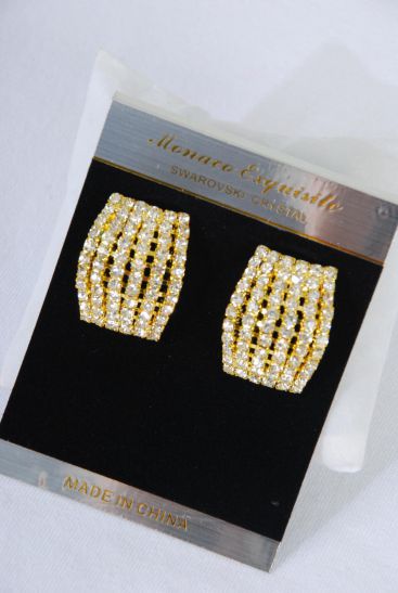 Earrings Boutique Gold Rhinestone Post/PC Gold, Post,Size-1.25"x 1" Wide,Earring Card & OPP Bag & UPC Code