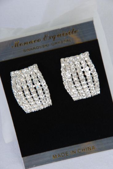 Earrings Boutique Silver Rhinestone Post/PC Silver, Post,Size-1.25"x 1" Wide,Earring Card & OPP Bag & UPC Code