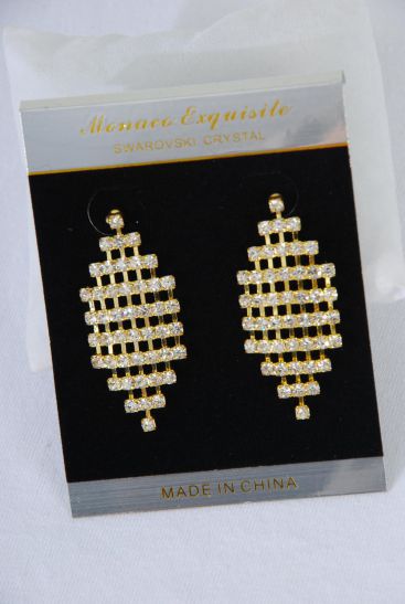 Earrings Boutique Gold Rhinestone /PC Post ,Size-2"X 1" Wide ,Velvet earring Card & OPP Bag & UPC Code