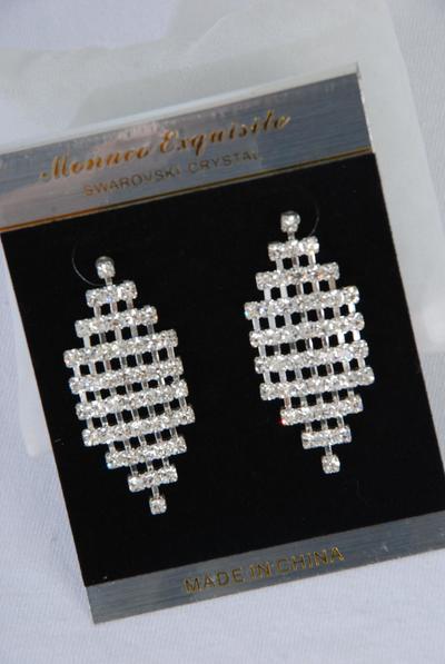 Earrings Boutique Rhinestones /PC Post , Size-2"X 1" Wide ,Choose Gold Or Silver Finish, Velvet Earring Card & OPP bag & UPC Code