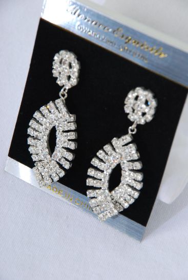 Earrings Boutique Silver Rhinestone Dangle Post /PC Post ,Size-2"x 0.75" Wide ,Black Velvet Earring Card & Opp Bag & UPC Code