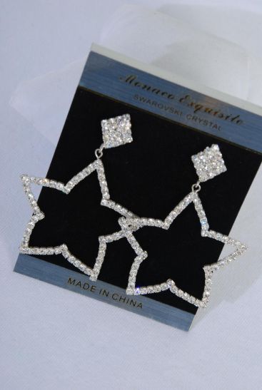 Earring Boutique Star Rhinestones Silver /PC Post ,Size- 2.5" x 1.75" Wide ,Velvet Earring & OPP Bag & UPC Code