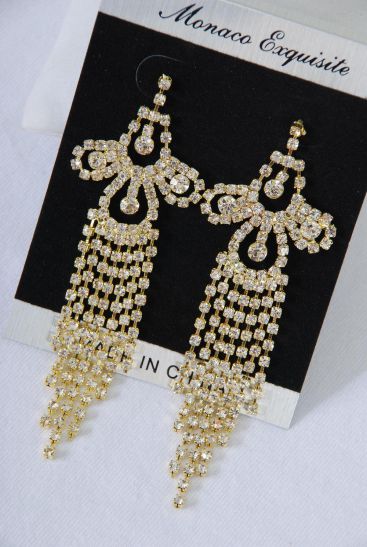 Earrings Boutique Gold Rhinestones /PC Post ,Size-3.5"x 1.25" Wide ,Black Velvet Earring Card & OPP Bag & UPC Code