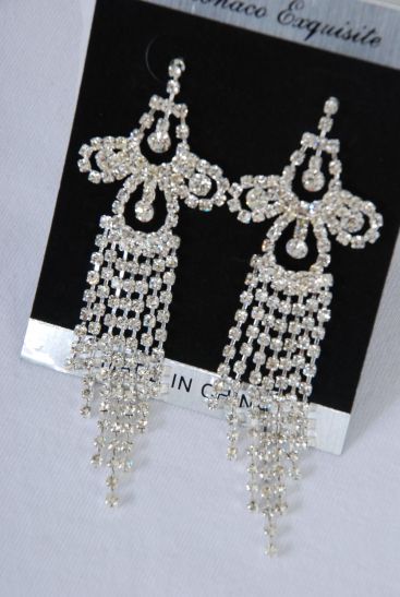 Earrings Boutique Silver Rhinestones Silver /PC Post ,Size-3.5"x 1.25" Wide ,Black Velvet Earring Card & OPP Bag & UPC Code