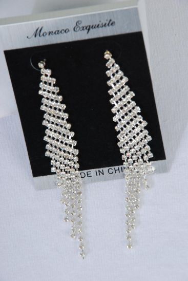 Earring Boutique Silver Rhinestones /PC Post ,Size-3.5"x 0.75" Wide ,Earring card & OPP Bag & UPC Code