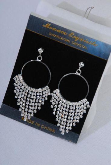 Earrings Boutique Silver Rhinestones /PC Silver ,Size-2.5"x 1" Wide ,Black Velvet Earring Card & OPP Bag & UPC Code