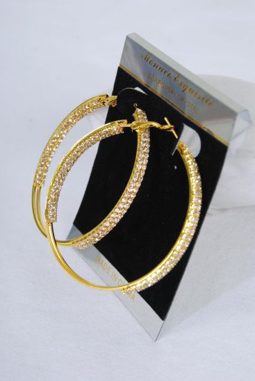 Earring Boutique Gold Loop Rhinestone / PC Gold , Size - 2.25" Wide , Black Velvet Earring Card & OPP Bag & UPC Code