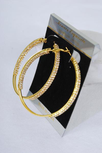 Earring Boutique Hoop Rhinestone / PC Post , Size - 2.25" Wide , Choose Gold or Silver Finish , Black Velvet Earring Card & OPP bag & UPC Code 