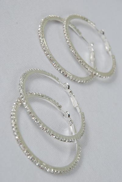 Earrings Hoop Rhinestones Post / PC Size - 1.75" Wide ,  Earring Card & OPP Bag & UPC Code , Choose Gold Or Silver finish