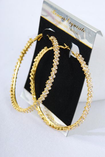 Earrings Hoop Gold Rhinestones / PC  Gold , Post , Size - 2.5" Wide , Earring Card & OPP Bag & UPC Code 