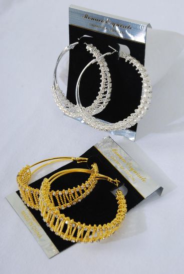 Earring Boutique Rhinestone Mesh /PC Size-2" Wide ,Choose Gold Or Silver Finish ,Earring Card & OPP bag & UPC Code