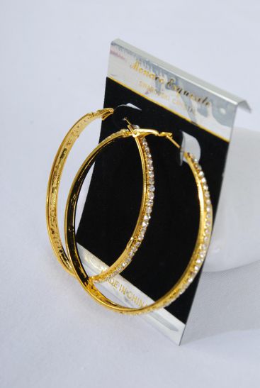 Earrings Fancy Circle Rhinestones Gold/PC **Gold** Size-2.5" Wide,W earring Card & OPP bag & UPC Code