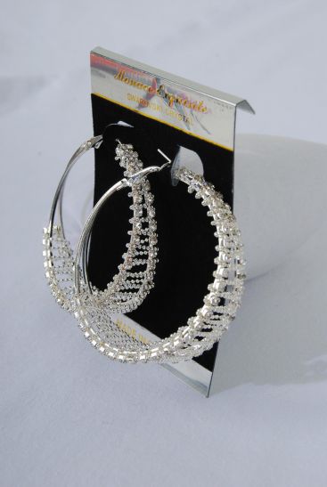 Earring Boutique Rhinestone Mesh /PC Silver, Size-2" Wide, Earring card & OPP bag & UPC Code