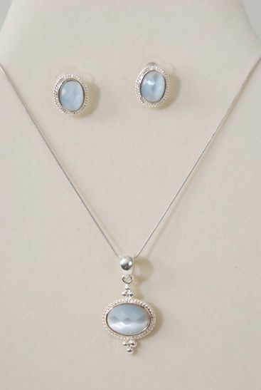 Necklace Sets Snake chain Oval Cat-eye Pendant Gray/Sets **Gray** Pendant Size-1"x 1.25" Wide,24" Long Chain,Display & Opp bag & UPC Code,