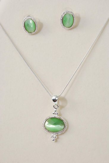 Necklace Sets Snake chain Oval Cat-eye Pendant Lime Green/Sets **Lime** Pendant Size-1"x 1.25" Wide,24" Long Chain,Display & Opp bag & UPC Code,