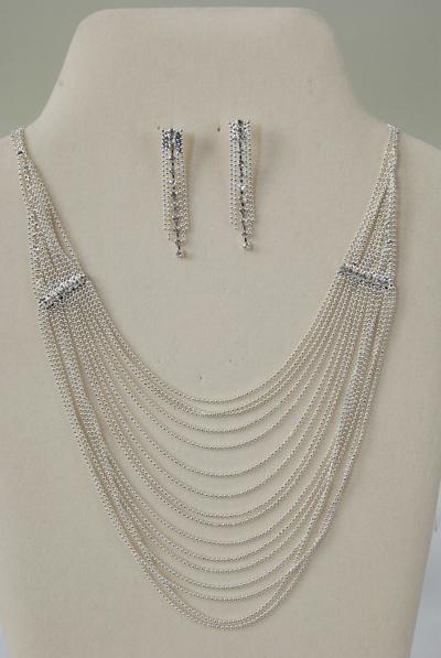 Necklace Sets Strand Mesh With Rhinestones / Sets Post , 18"  W Extenstion Chain , Velvet Display Card & OPP bag & UPC Code , Choose Gold or Silver Finises