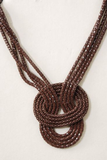 Necklace Antique 4 Strand Knotted Mesh Brown / Sets  Brown , Size - 16" Extension Chain , Hang Card & OPP Bag & UPC Code