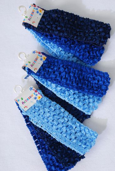 Ballerina Headband 36 pcs Blue Mix / 12 card = Dozen Stretch , Size- 1.75" Wide , 3 pcs per Card ,12 card = Dozen , Hang tag & UPC Code 