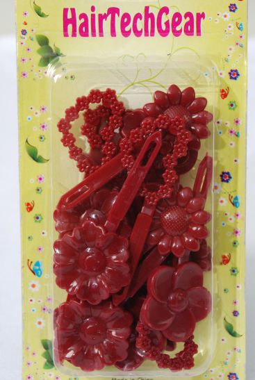 Barrettes Flowers Hearts Mix Burgundy Wine Mix / 12 Card = Dozen  Burgundy Mix , Each Card have UPC Code , 12 Card = Dozen 