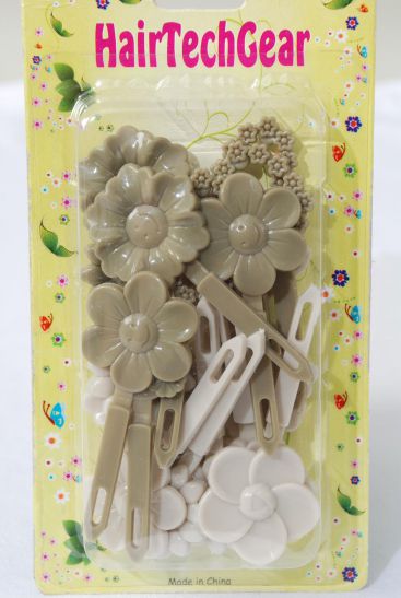 Barrettes Flowers Hearts Mix Khaki Mix / 12 Card = Dozen  Khaki Mix , Each Card have UPC Code , 12 Card = Dozen 