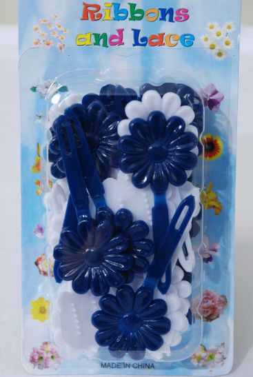 Barrettes Sunflowers Navy & White Mix / 12 Card = Dozen  Navy White Mix , Each Card have UPC Code , 12 Card = Dozen 