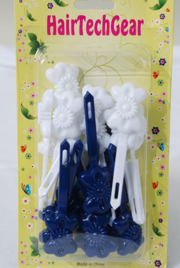 Barrettes Bow Daisy Flower Navy White Mix / 12 Card = Dozen  Navy White Mix , Each Card have UPC Code , 12 Card = Dozen 