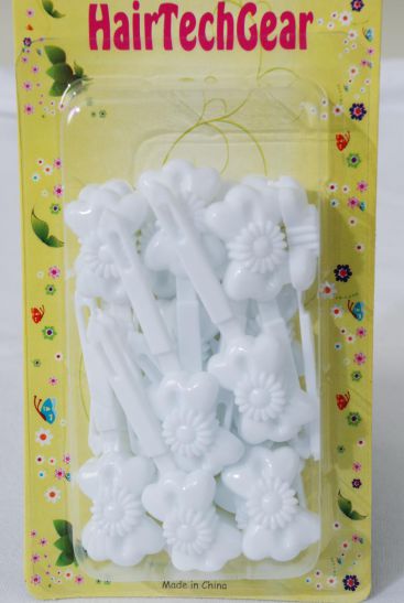 Barrettes Bow Daisy Flower White / 12 Card = Dozen  White , Each Card have UPC Code , 12 Card = Dozen 