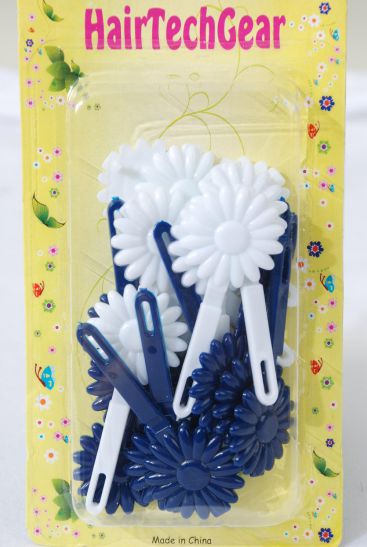 Barrettes Daisy Look Navy White Mix / 12 Card = Dozen Navy & White Mix , each card has UPC Code , 12 Card = Dozen 