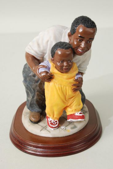 Figurine Dad w Kid Wooden Base / PC  Size - 5" x 4" x 6" Wide , With  Box