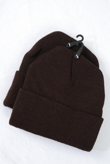 Winter Knitted Hat Beanie Skull Cap Polyester Heavy Weight Brown / 12 pcs = Dozen   Brown , Hang tag & OPP bag & UPC Code