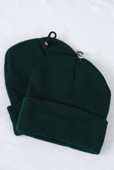 Winter Knitted Hat Beanie Skull Cap Polyester Heavy Weight Hunter Green / 12 pcs = Dozen Huntergreen , Hang tag & OPP bag & UPC Code